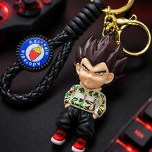 Miniso Dragon Ball Vegeta Figure Keychain With Black Braided Wrist Strap And Gold-Tone Key Ring, Anime Character Bag Charm For Backpack And Keys - Style 2 - View 5