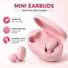 Pink Mini Wireless Earbuds With Charging Case, Suitable For Women And Girls, 150mAh Battery - View 2