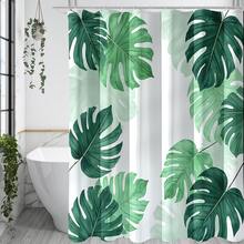 1pc Gradient Monstera Leaf Minimalist Green Plant Shower Curtain Decorative Shower Curtain, Bathroom Accessories Home Decor Gift - Includes 12 Hooks - Multicolor - View 1