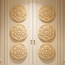 4pcs Solid Wood Carving Circular Decals, Home Decorations, Woodworking Supplies, Suitable For Cabinets, Doors And Windows, Furniture, Background Walls, Porches, Offices And Other Decorations, Holiday Decorations, DIY Decorations. - Multicolor - View 6