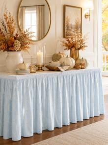 1pc-Blue Checkered Tablecloth With Golden Star Patterns And Ruffled Edges, Suitable For Birthday Parties, Celebrations, Banquets And As Cute Pastel Table Decorations For Home Use. - Blue Plaid - View 15