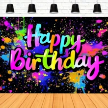 1件生日彩色黏液塗鴉背景布-螢光生日派對裝飾-互動式黑光攝影背景,附彩色潑墨效果-適合趣味慶祝活動與拍照亭,聖誕節 - A - 查看 2