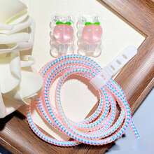 1 Set TPU Flower Data Cable Protector, Protects Data Cable, Made Of Durable ABS Material - Compatible With Apple 18W/20W Charger, Protects Charging Phone Cable From Damage - Pink Transparent Peach - View 4