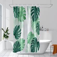 1pc Gradient Monstera Leaf Minimalist Green Plant Shower Curtain Decorative Shower Curtain, Bathroom Accessories Home Decor Gift - Includes 12 Hooks - Multicolor - View 6