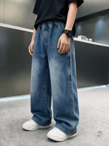 Tween Boy Spring/Autumn Fashion Straight Leg Casual Denim Jeans Streetwear - Blue - View 8