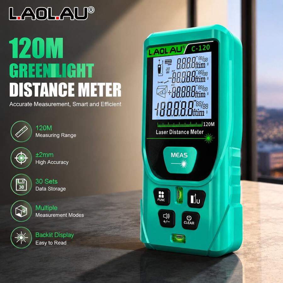 L.A.OL.A.U LAOLAU 雷射測距儀,±1mm 高精度數位測量工具,附背光 LCD 螢幕、氣泡水準儀,可測面積/體積/勾股定理,30 組數據儲存,便攜式測距儀,適用於建築、居家翻修與 DIY - 均碼 - 查看 1