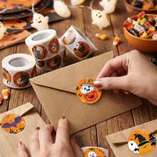 Halloween Roll Seal Stickers, Holiday Party Gift Packaging Stickers, Ghost Pumpkin Round Halloween - Multicolor - View 3