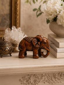 Set 2 Patung Gajah Keberuntungan Gaya Ukiran Kayu Thailand dari Resin, Dekorasi Kekayaan Feng Shui, Cocok untuk Pintu Masuk, Taman, Halaman, Hadiah Pindah Rumah - Gajah Kayu - View 6