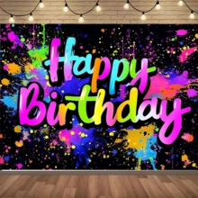 1件生日彩色黏液塗鴉背景布-螢光生日派對裝飾-互動式黑光攝影背景,附彩色潑墨效果-適合趣味慶祝活動與拍照亭,聖誕節 - A - 查看 10