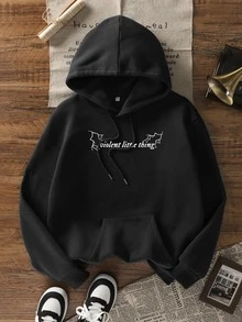 Women's Autumn/Winter New Minimalist No-Print Casual Fashion Versatile Thermal-Lined Sweatshirt Sweatshirt - Black - View 3