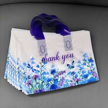 50pcs Blue Purple Floral ThankYou Butterfly Gift Bags, Reinforced Durable Shopping Gift Bags, Small Gift Distribution Bags, Suitable For Shopping, Wedding, Birthday, Holiday, Halloween, Christmas - Multiple Styles - View 3