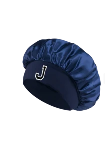 1pc Men's Navy Blue Satin Sleep Cap, Single Letter Embroidered Wide Band Elastic Hairband Hair Cap, Anti-Frizz Hair Protection Night Cap - Dark Blue - View 10