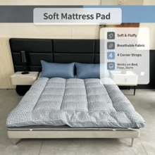 Plaid Thin Mattress Pad, Soft Breathable Floor Sleeping Mat, Multiple Sizes Available, All-Season Use, Suitable For All Bed Types - Baby Blue - View 2