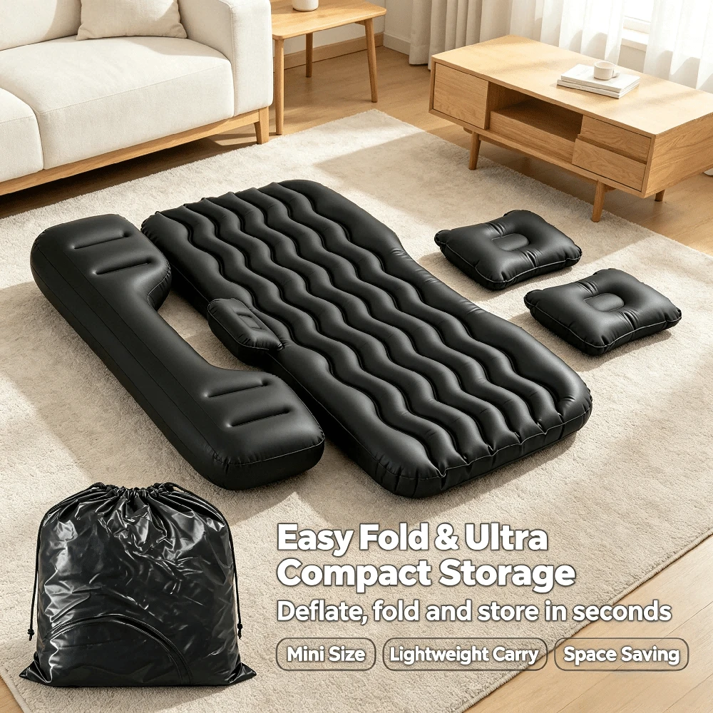 Outdoor Hiking Camping Comfortable Inflatable Bed, Plush Surface Inflatable Mattress, Black Portable Bed, Can Also Be Used As A Household Inflatable Sleeping Pad, Without An Inflation Pump - Black - View 1