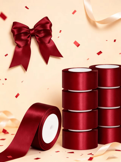Burgundy Ribbon 22Meters 4cm Wide Double Faced Polyester Satin Ribbon Solid Color Ribbon For Valentine'S Day Bouquet Wedding Gift Wrapping, Wedding Decoration, Holiday Decoration,Portable For Outdoor Use, Perfect For New Year, Ideal Gift For Friends