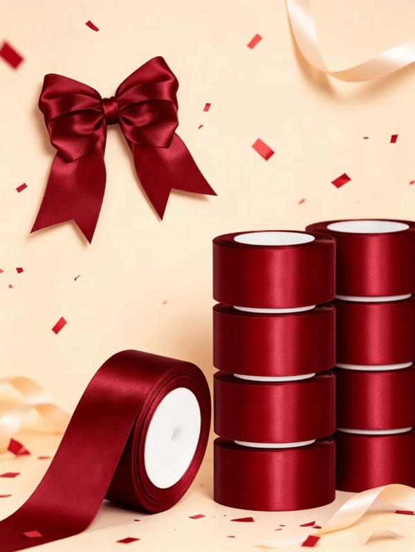 Burgundy Ribbon 22Meters 4cm Wide Double Faced Polyester Satin Ribbon Solid Color Ribbon For Valentine'S Day Bouquet Wedding Gift Wrapping, Wedding Decoration, Holiday Decoration,Portable For Outdoor Use, Perfect For New Year, Ideal Gift For Friends