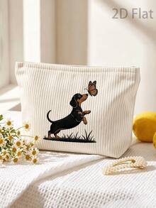 Cute Dachshund And Butterfly Makeup Bag (Faux Embroidery 2D) - Large Capacity Zipper Travel Makeup Organizer, Durable Fabric, Portable Daily Travel Makeup Bag, Suitable For Men And Women - Multicolor - View 4