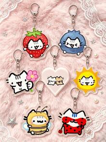 1个可爱亚克力猫咪钥匙扣：草莓猫、蓝莓猫、花朵猫、情侣猫、阳光猫、蜜蜂猫、波点猫，可爱挂件，汽车钥匙链。日常包包配饰，可用作挂饰、挂绳、钥匙扣。适合送给男友、女友、家人、医生、护士，也可作为派对礼物、手机装饰等。汽车配件，校园卡通风格。送给母亲、父亲、毕业生和老师的礼物。 - 彩色 - 查看 3