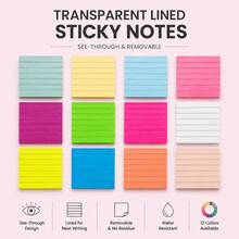 300 Sheets Transparent Sticky Notes, 6 Color Lined Memo Pads, See Through Removable Writing Notes, 50 Sheets Each Color For School Study, Office, Planner & Reading,Back To School Season - one-size - View 1