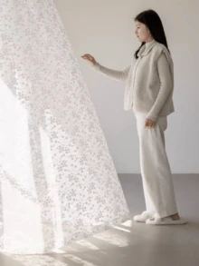 1片裝羅桿口袋式懸掛法式浪漫3D刺繡薄紗窗簾 - 白色 - 查看 9