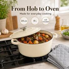 Round Enamel Cast Iron Pot With Lid And Side Handles, 4L Covered Casserole With Gloves For Home Kitchen Use - View 1