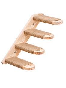 1pc Multi-Layer Solid Wood Wall-Mounted Cat Climbing Ladder Jumping Platform, Multi-Functional Climbing Structure With Comfortable Platform And Sturdy Guardrail, Space-Saving Detachable Design, Easy Assembly, Indoor Cat Tower - Apricot - View 8