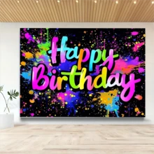 1件生日彩色黏液塗鴉背景布-螢光生日派對裝飾-互動式黑光攝影背景,附彩色潑墨效果-適合趣味慶祝活動與拍照亭,聖誕節 - A - 查看 6