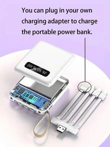 بنك طاقة محمول 10000mAh، بنك طاقة شحن بطيء 8*9 سم، قد يكون الشحن الأولي منخفضًا ويختفي بسرعة، عرض البطارية سيكون طبيعيًا بعد استخدامين، متوافق مع أجهزة متعددة (2x مخرج USB، كابلات Type-C و Micro و USB مدمجة)، ضوء LED، حبل معلق، مناسب كهدية تخرج، هدية حفلة العزوبية، هدية وصيفة العروس - أبيض - مشاهدة 5