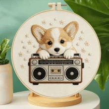 3款軟萌療癒小狗刺繡全套材料包，可愛博美/柴犬/柯基，適合零基礎初學者，附刺繡圈套組，DIY臥室桌面書架裝飾 - 多色 - 查看 7