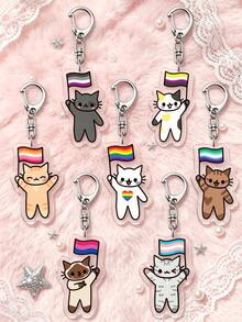 1個/7個 LGBTQ+ 驕傲貓咪壓克力鑰匙圈，可愛卡通貓咪手持多面旗幟，展現多元風格旗幟圖案。可用於裝飾包包、車鑰匙、掛繩和手機，適合朋友、家人、老師和學生之間的禮物，是派對、畢業季和驕傲月的理想選擇。 - 彩色 - 查看 2