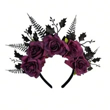 1pc Creative Rose Flower Headband, Dark Style Costume Headpiece, Cosplay Makeup Party Holiday Festival Headband,Halloween - Multicolor - View 12