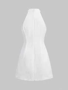 Elegant Women's Halter Neck Dress Sleeveless Dress For Wedding Party Going Out Dating Fall Winter - White - View 4