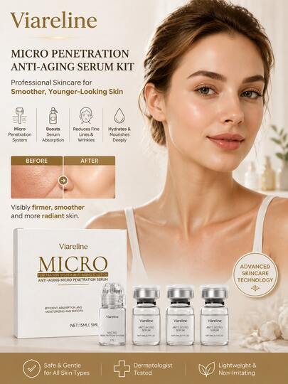 Viareline Collagen Microneedle Serum Set Hydrating Facial Roller Beauty Device Pro Home Beauty Care Kit Glowing Skincare, Hydrating Firming Anti-Aging Essence Set, Refreshing Deep Moisturizing Facial Essence Micro-Penetration System Serum, Face Serum Gifts