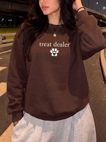 Women's Autumn/Winter New Minimalist No-Print Casual Fashion Versatile Crew Neck Sweatshirt - Brown - View 2
