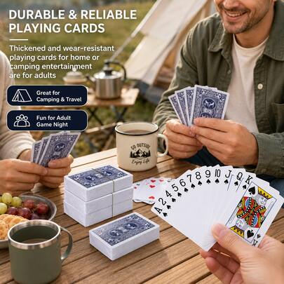 5-Pack Thick Wear-Resistant Adult Paper Playing Cards, 1-Pack Home Camping Travel Party Leisure Card Game, Durable Smooth, Tournament Entertainment Universal Tabletop Game Prop