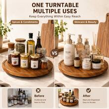 1pc 360° Rotating Solid Wood Turntable Tray, Round Multi-Functional Kitchen Cabinet Spice Storage Rack, Decorative Kitchen Accessory, Suitable For Housewarming, Halloween, Christmas, Graduation And Birthday Gifts - View 4