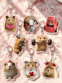 1pc Cute Hamster Acrylic Keychain, Heart, Toy Car, Fitness Dumbbell Pendant, Suitable For Bags, Lanyards And Keys, Exquisite Gift Choice For Lovers, Family And Party - Multicolor - View 2