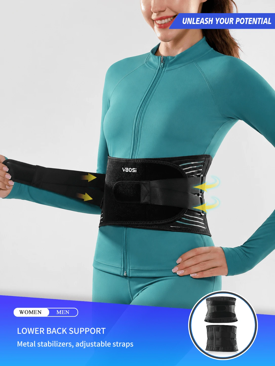 VBOSI Women Men Back Brace, Breathable Lower Back With 6 Stays Anti Skid Adjustable Lumbar Support Belt For Work Gym Fitness Training & Daily Activities - Black - View 1