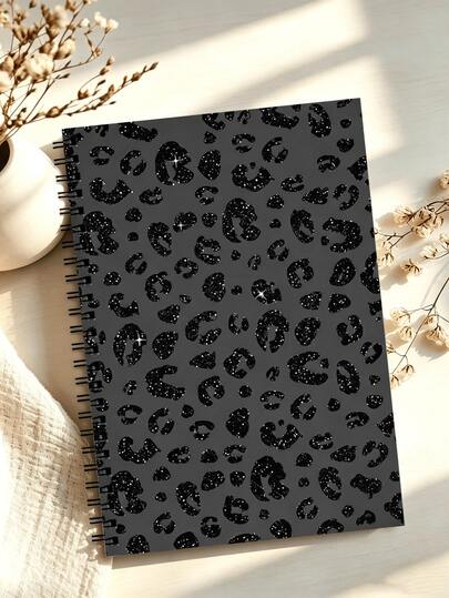 Caiet cu spirală la modă, negru, cu imprimeu leopard - 5.5x8.3 inch, cadou perfect pentru femei și fete, jurnal elegant | estetic drăguț | legare cu spirală - 5.5x8.3 inch, cu marcaje pentru zi din săptămână, vreme, număr de notiță și dată, rechizite școlare, întoarcere la școală