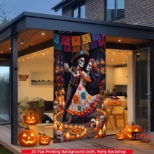 2D Flat Banner 1pc Day Of The Dead Theme Vintage Dancing Skeleton Background Cloth, Suitable For Mexican Theme Party, Carnival Decoration, Indoor/Outdoor Holiday Backdrop, Photography Cloth, Wall Hanging Decor, Holiday Arrangement, Halloween Decoration Hanging Cloth, Polyester Material - A - View 6