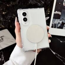 Magnetic Clear Crystal Phone Case Compatible With Samsung Galaxy Z Fold8 Ultra/Fold 8 Wide/Fold7/Z Fold6/Z Fold5/Z Fold4, Anti-Yellow Shockproof Drop Resistant Slim Transparent Protective Cover Minimalist Fashion Foldable Phone Shell - Clear - View 4