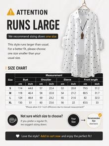Women's White Polka Dot Long Shirt, Collared, Long Sleeve, Front Button Pocket, Regular Hem, Rolled Sleeve, Flowy Breathable Lightweight Shirt, Summer Beach Vacation Sun Protection Outerwear Spring - White - View 5