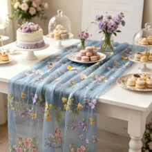 1/3件套刺繡蕾絲四方桌布 派對桌用 花卉花園風輕盈透視桌旗 四季通用 節慶餐桌裝飾 廚房使用 適合婚禮、生日、廚房裝飾 - 藍灰 - 查看 6