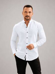 Men's Padre Collar Long Sleeve Shirt - Celeste - Ver 1
