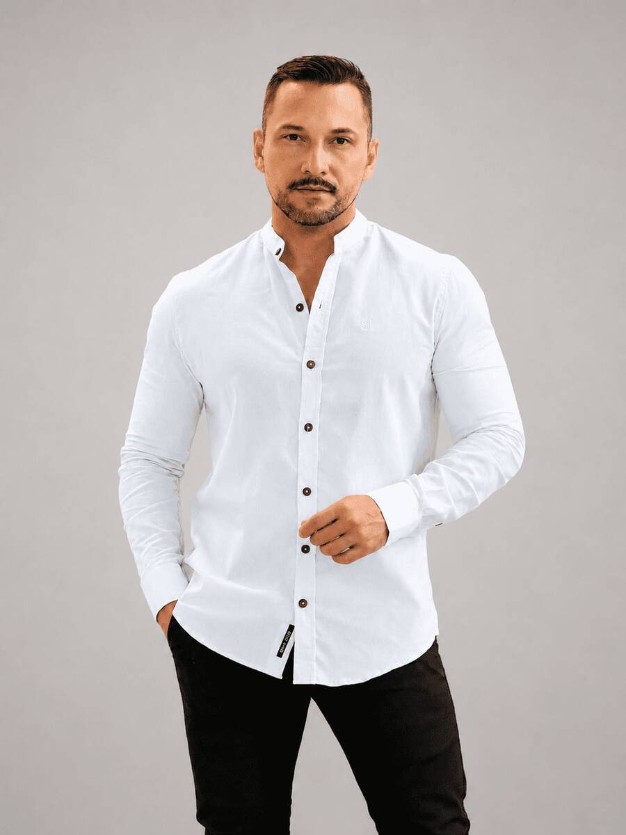 Men's Padre Collar Long Sleeve Shirt - Celeste - Ver 1
