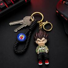 Miniso Dragon Ball Vegeta Figure Keychain With Black Braided Wrist Strap And Gold-Tone Key Ring, Anime Character Bag Charm For Backpack And Keys - Style 2 - View 4
