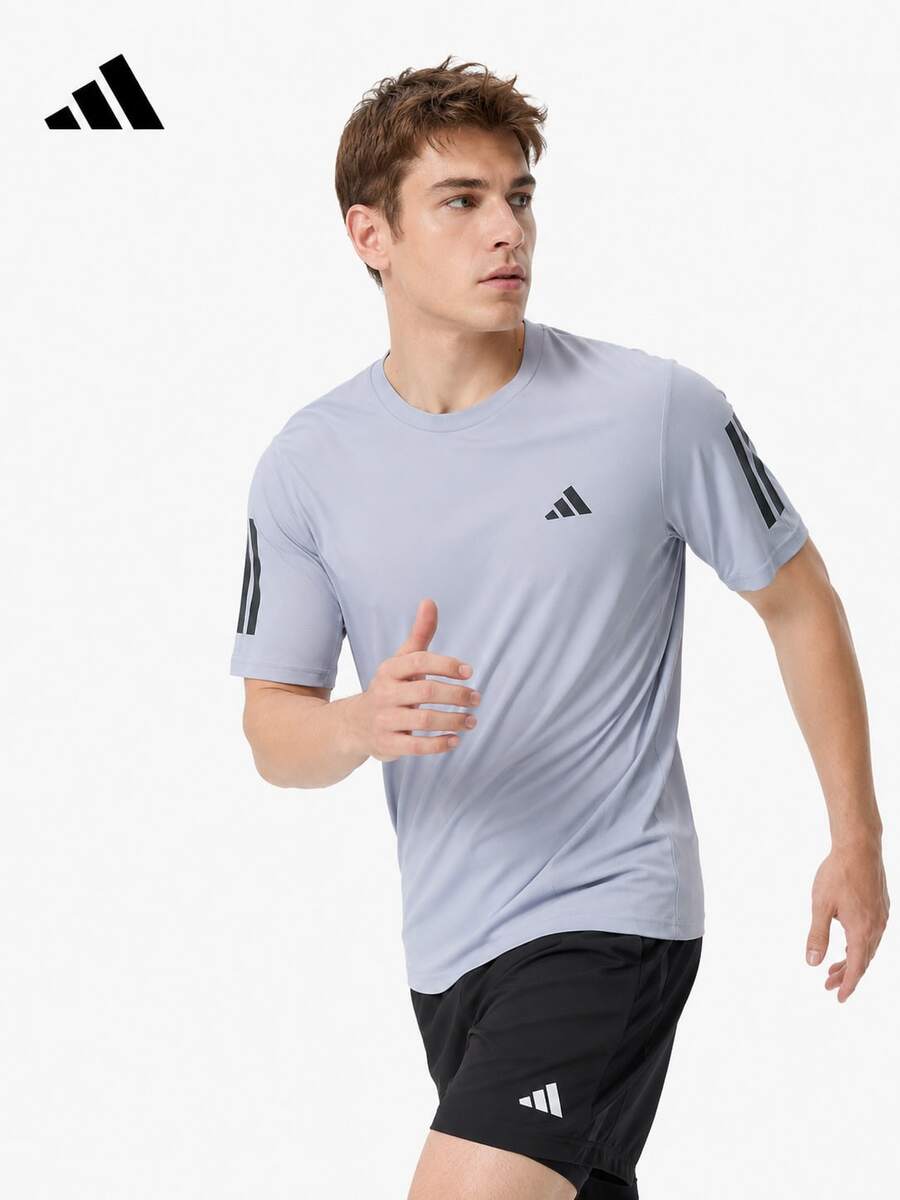 Adidas Summer New TR-ES TEE 3S Men's 3-Stripe Sports Running Crew Neck Short Sleeve T-Shirt - Light Silver - View 1