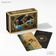 Set Kartu Tarot Mewah Berwarna Hitam Emas dengan Panduan, Dek Tarot 78 Kartu dengan Pemandangan Langit Berbintang Panorama yang Indah, Permainan Ramalan Astrologi Matahari & Bulan Premium Tahan Air dari PVC - Hitam - View 7