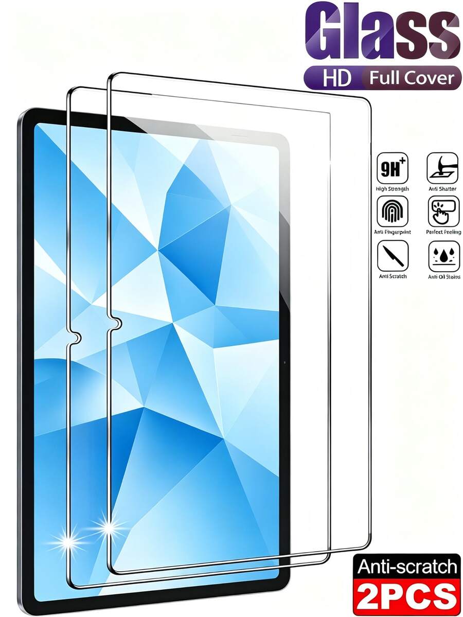 2片裝 HD 鋼化玻璃螢幕保護貼 9H 硬度 防爆 防刮 易貼合，適用於 Galaxy Tab S9 S8 S9FE A11+ 12.4 吋 / iPad Air Pro 11/13 吋 5代/6代/7代/8代/9代/10代/11代/12代 / 小米 / 華為 MatePad / Honor，辦公繪圖用，自動吸附 無氣泡 光滑防油保護膜