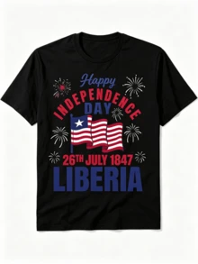 Ce Day Liberia Liberian Flag T-Shirt- Comfortable 100%, Machine Washable, Ideal For Independence Day Celebrations & Gift |   Relaxed Fit |   Plus Size - 黑色 - 查看 11